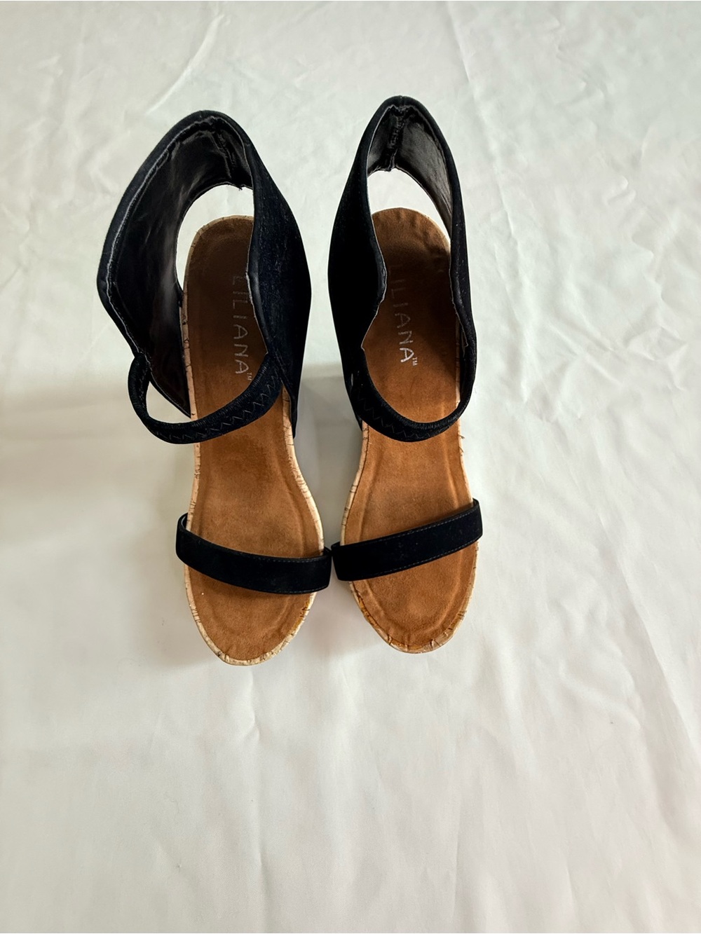 Liliana Black Ankle-Strap Wedge Sandals